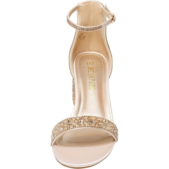 Dream Pairs Women's Gold/Rhinestone Chunky Block Heel Ankle Strap Sandals Shoes - Picture 4 of 7